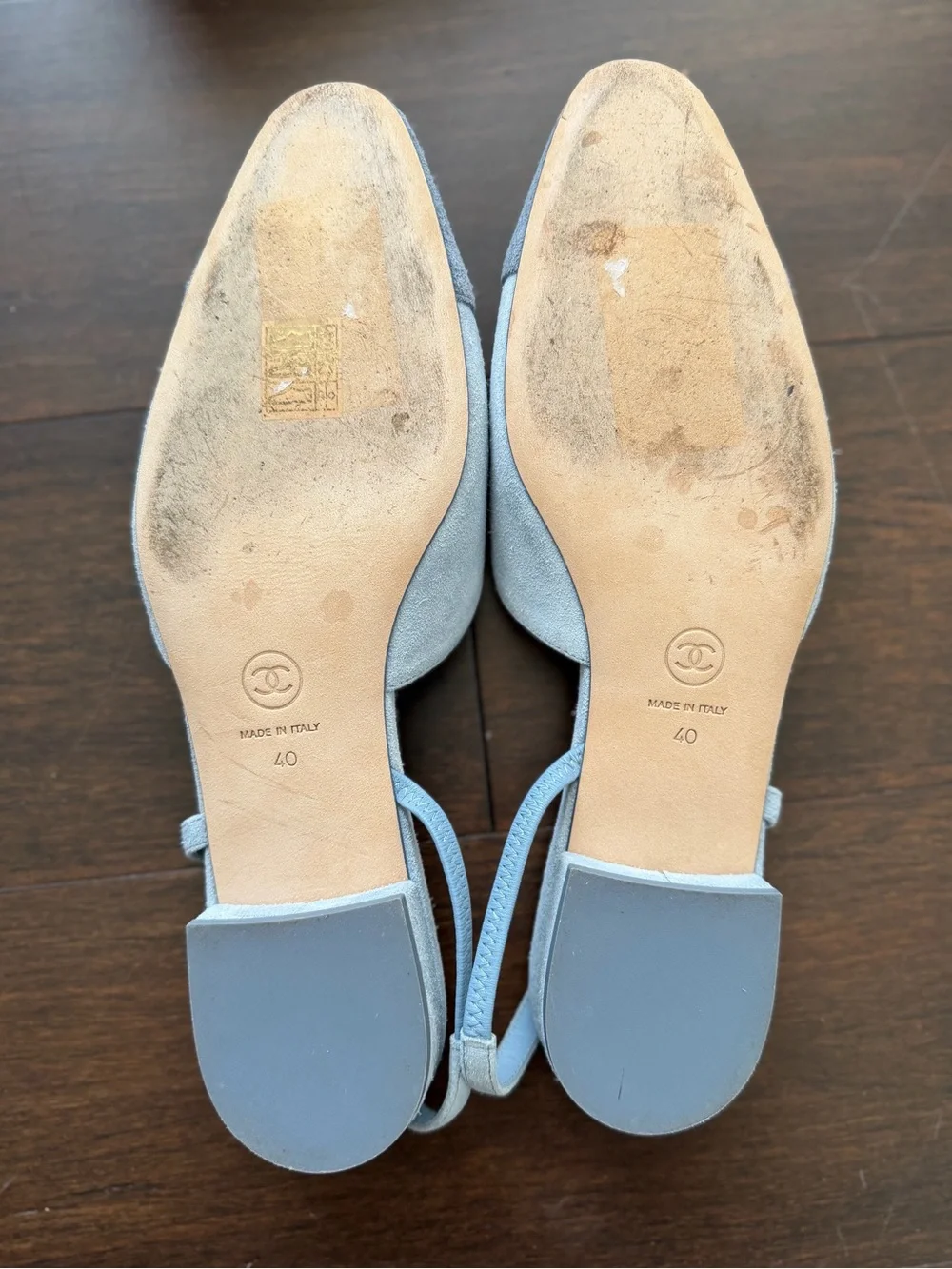 CHANEL Two-Tone Light blue Suede Slingback Flats